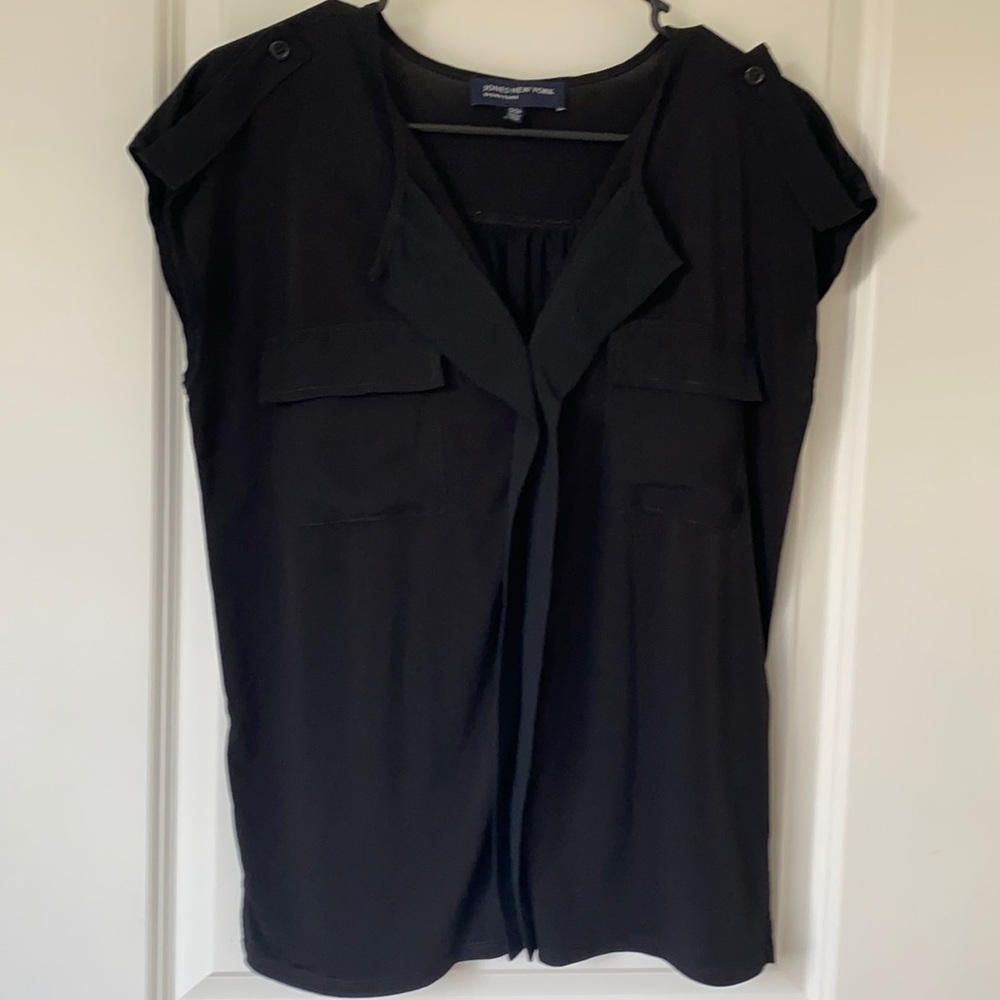 Jones New York black ruffled top